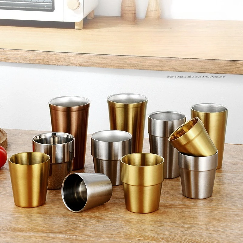 

New 304 stainless steel double-layer thickened Korean hand stacked vacuum teacup water or coffee cup
