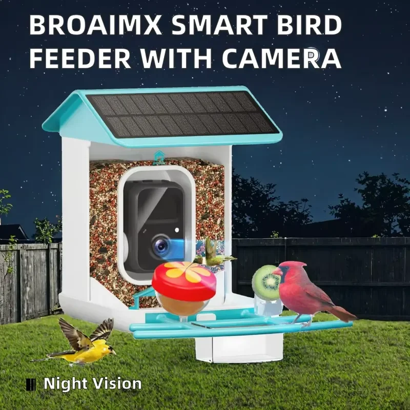 BROAIMX Smart Bird Feeder Camera-AI Identify 11,000+ Species 2K HD Auto Capture Video 64G TF Card Solar-Powered Wireless
