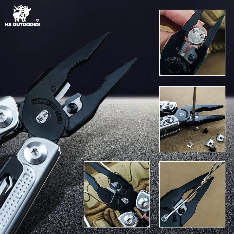 Imagem -06 - Outdoors Eagle Alicate Multifuncional Camping Sobrevivência Multitool Alicate Dobrável Tesoura Chave de Fenda Bits Serra de Caça hx