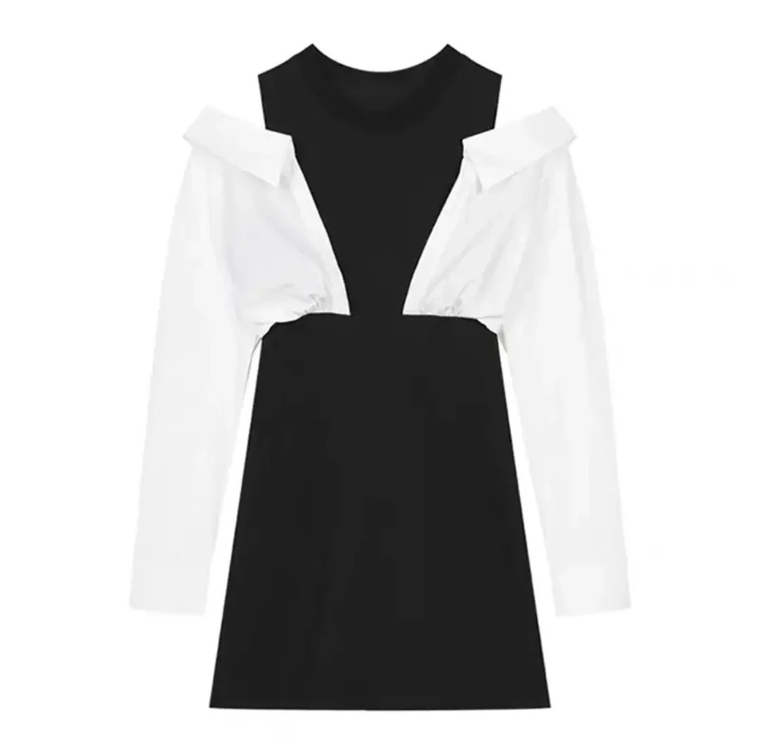 فستان Bodycon Y2k للنساء من فيستدوس دي موجر شيك مزيف اثنين تونك مثير رداء نسائي مكشوف الأكتاف فساتين قصيرة عصرية مثيرة