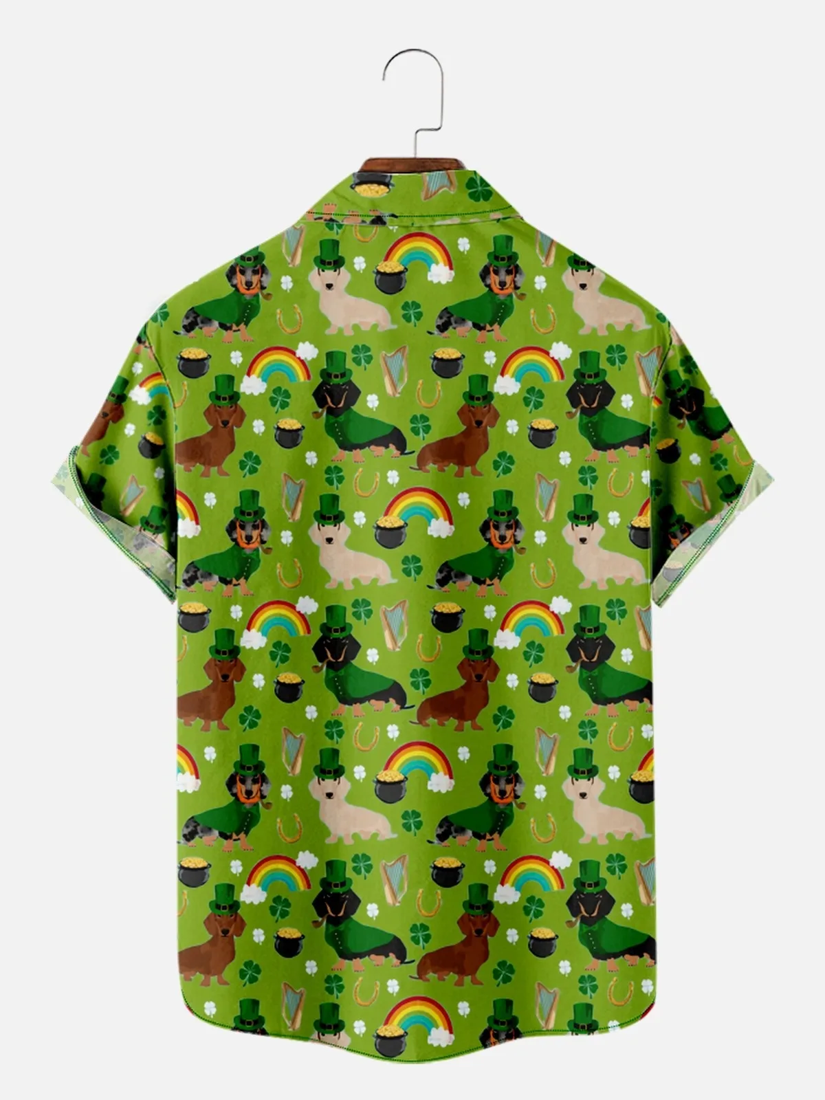 2022 new cross-border creative four-leaf clover  printing summer break loose short-sleeved shirt men's clothing996