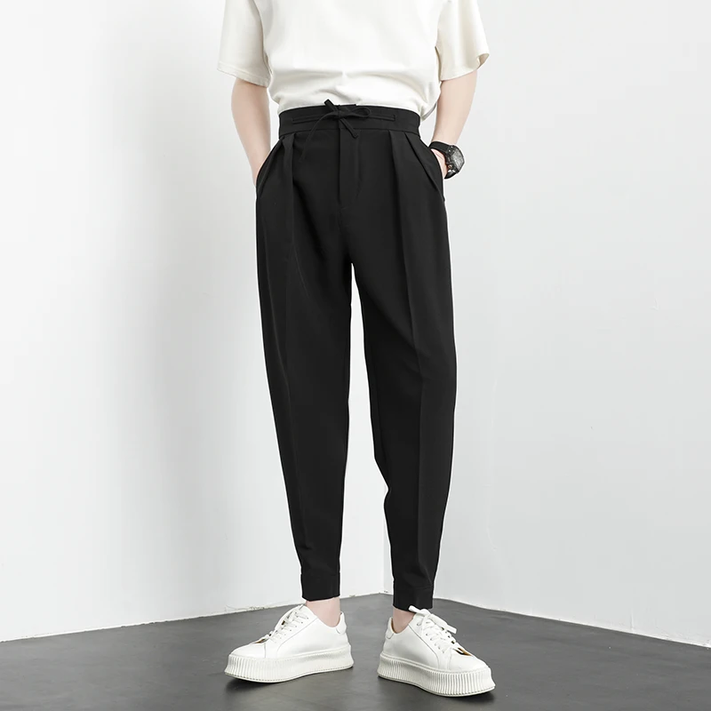 

Модные мужские повседневные брюки свободного кроя длиной 9/10, с эластичным поясом и шнурком, тонкие, молодежные, из полиэфирного волокна, в стиле Harlan