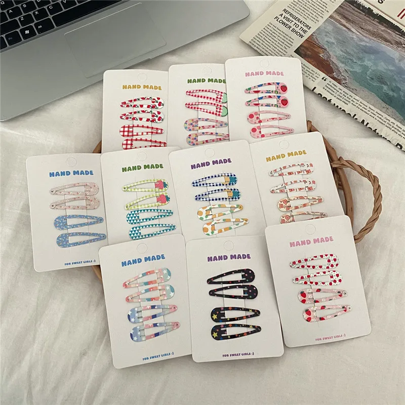 10/20/30Pcs Alloy Hairpin Children Hair Accessories Colorful Droplet Hair Clip Cartoon Print Barrettes Girls Side Bang Headdress