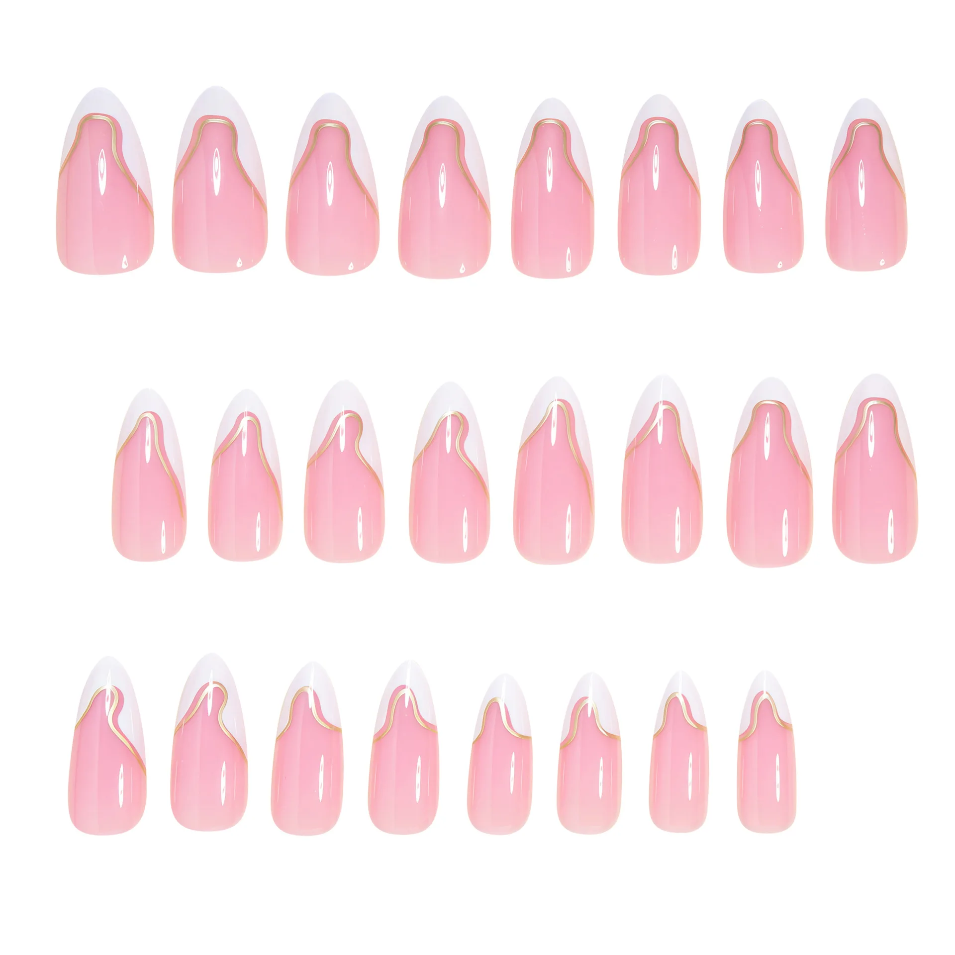 Short Medium fake nails gradient nude red white light green french style strips design reusable press on Artificial Nail kit
