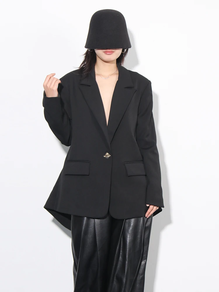 TWOTWINSTYLE Solid Sexy Hollow Out Spliced Pocket Blazer Notched Collar Long Sleeve Patchwork Button Temperament Blazers Female