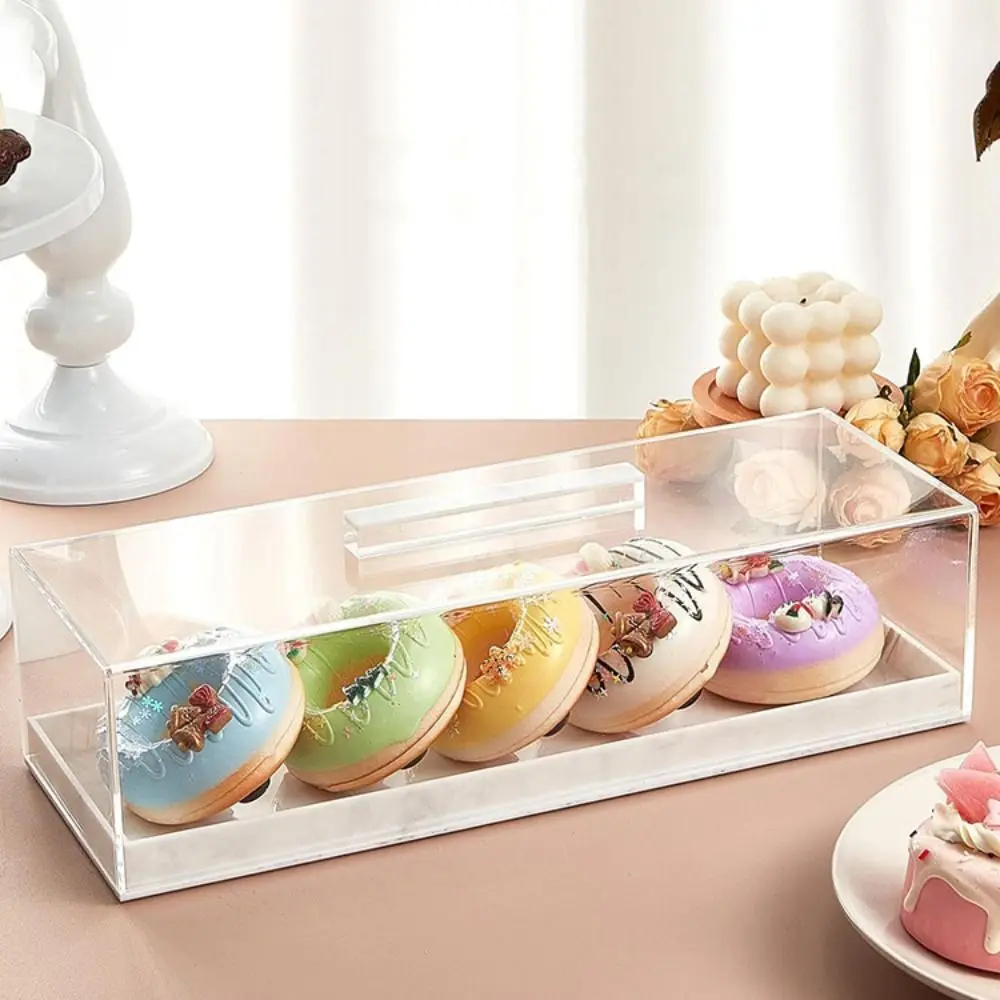 

Acrylic Bakery Display Case with Clear Lid Dust-proof Cake Display Box Rectangular Large Capacity Cake Tray