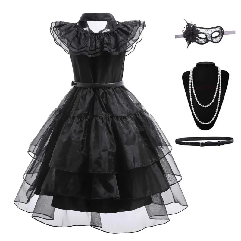 Girls christesday dolams dress cosplay Morticia cosplay dress outfits vintage black gothic dress Halloween dress