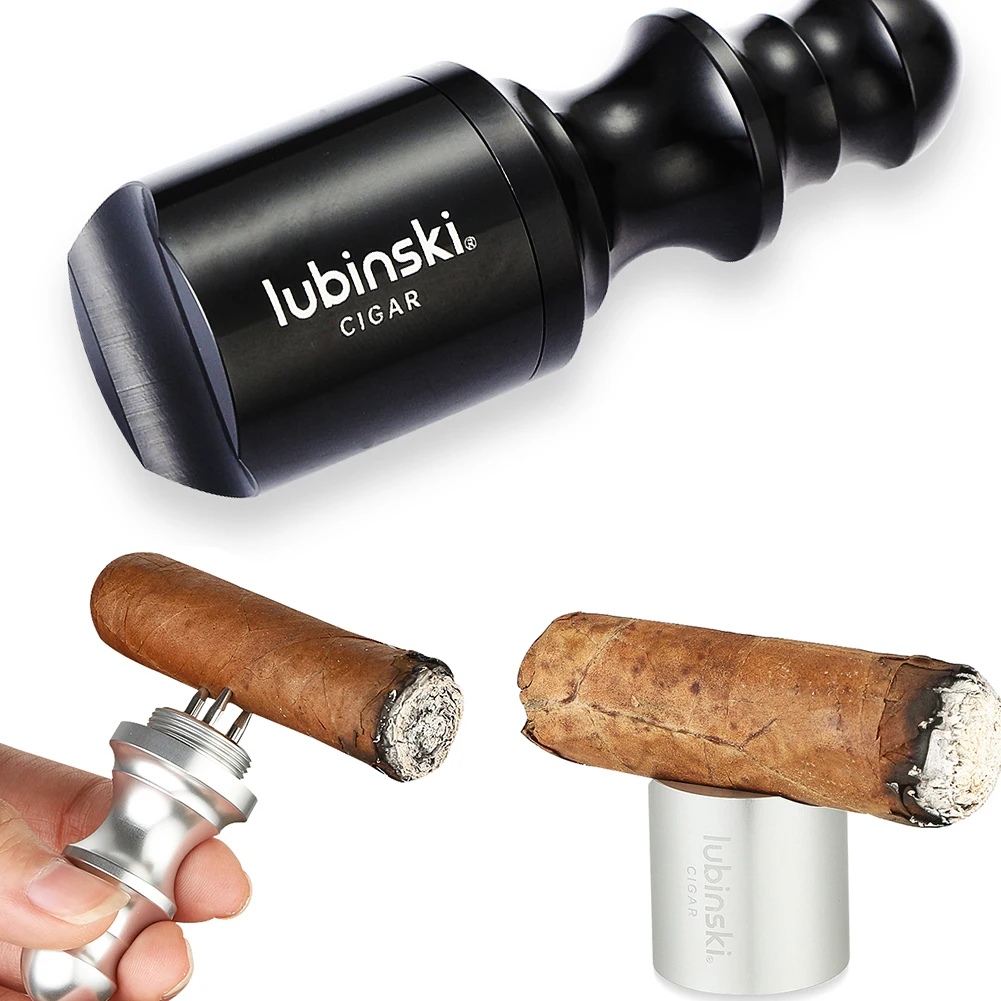 LUBINSKI Alloy Mini Cigar Holder Portable Cigar Rest With Tobacco Drill Pin Hole Cigar Picker Smoking Gadgets Gift Box Packing