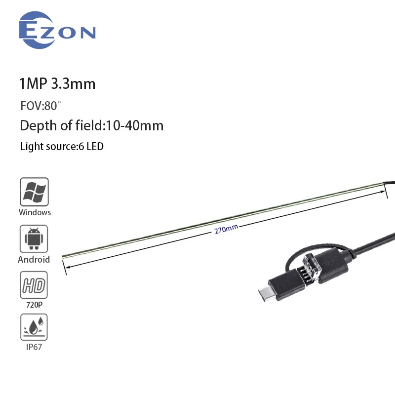 

1MP 3.3mm FOV 80° HD Gun Cleaning Camera for Gun Barrel Inspection 1.5m USB 3-in-1 Soft Cord rifle endoscope