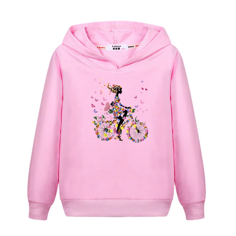 Aimi Lakana Little Girl Fashion Hoodie Butterfly Bike Graphic Sweatshirt Kids Spring Autumn Coat Cotton Clothes