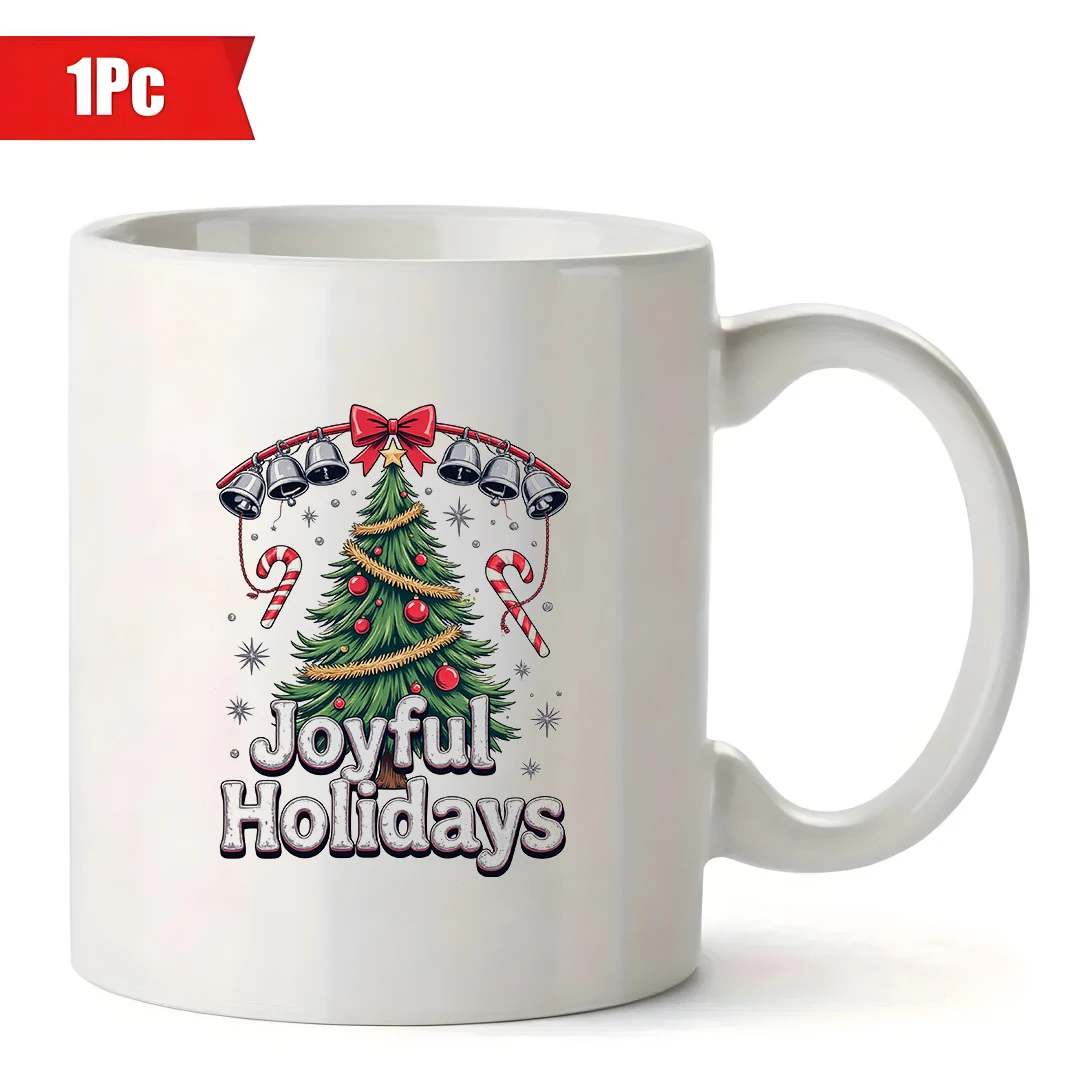 Tazza da 11 once + tema cartone animato albero di Natale + tazza per atmosfera festosa, regalo di Natale, tazza d'acqua per bambini, tazza da caffè per ufficio familiare