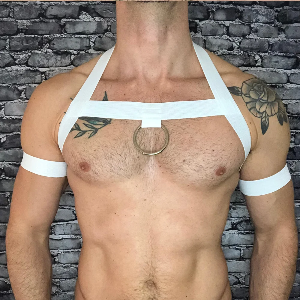 Men Gay Body Chest Harness Halter Neck Elastic Sexy Bondage Top Lingerie with Armband Shoulder Straps Sissy Gay Club Costume