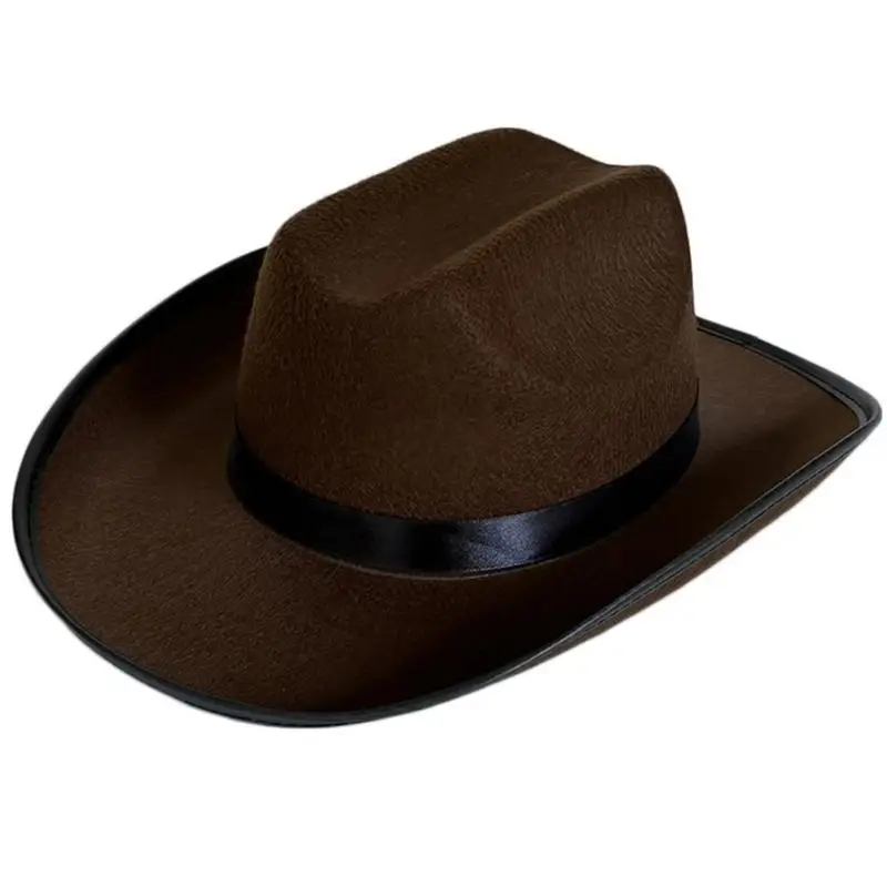 

652F Large Brim Fedora Hat Western Cowboy Hat Music Festival Costume Props Headwear