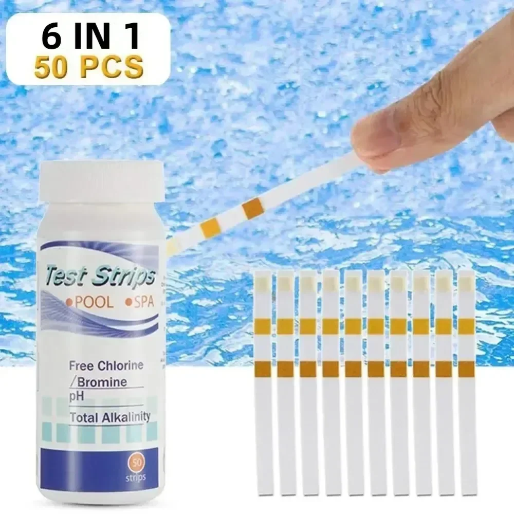 50pcs Multipurpose 6 in 1 Chlorine PH Test Strips SPA Swimming Pool Water Tester Paper Hardness Tool