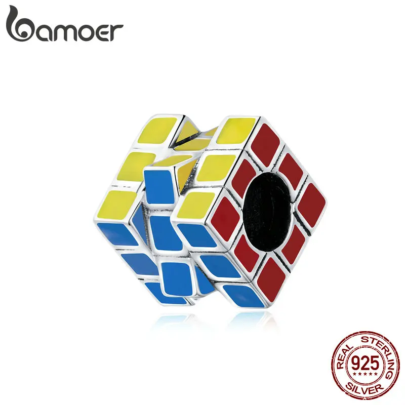 

bamoer Authentic 925 Sterling Silver 3x3x3 Cube Beads Charm for Women Original Brand Bracelet & Bangle DIY Jewelry SCC1640