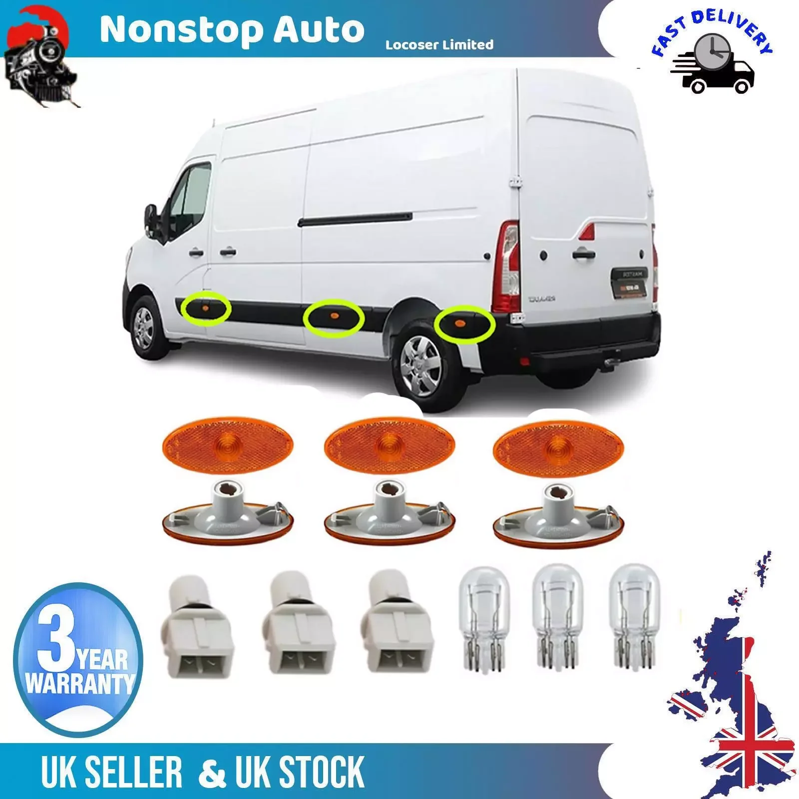 

3x For Renault Master Side Marker Lamp Light Lens Bulb Holder Bulb 261b00001R LED Side Marker Turn Signal Light Car Accessories