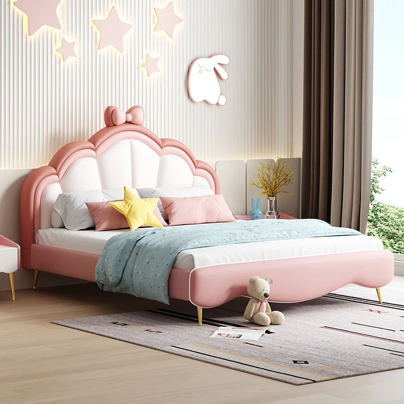 Princess Soft Modern Double Bed Luxury Loft Leather Girls Queen Children Beds Bases Frames Cama Infantil Bedroom Furniture