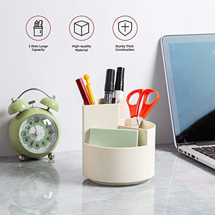 Desk Pencil Pen Holder, 3 Slots 360-Degree Spinning Organizers, Desktop Storage Stationery Supplies, Cute Cup Pot for Office, S