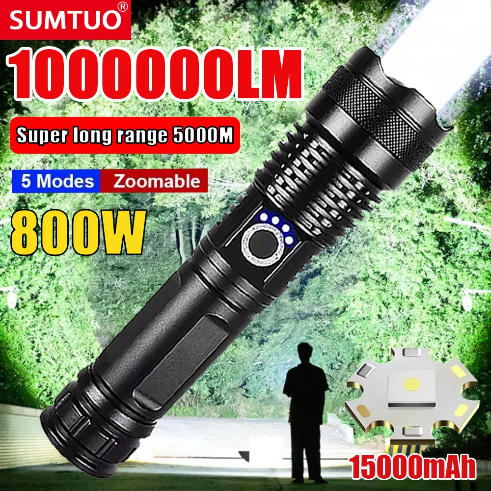 

Bright Spotlight Long Range LED Flashlight Type-C Charging Strong Light Lamp Tactical Torch Waterproof Zoom Outdoor Lantern