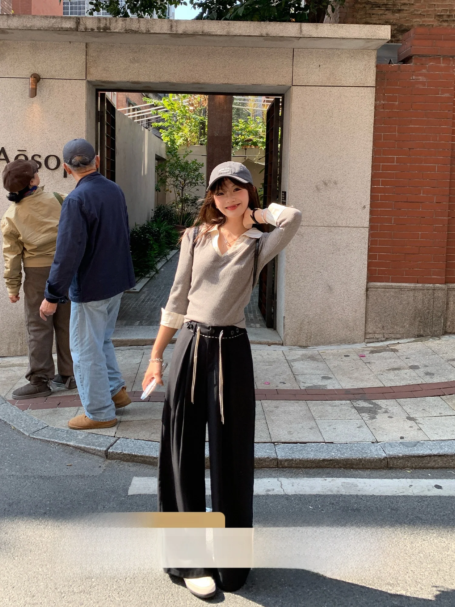 

Универсальные повседневные брюки с высокой талией и широкими штанинами, удлиненные, модный дизайн, маленький размер, весенняя коллекция, женская мода