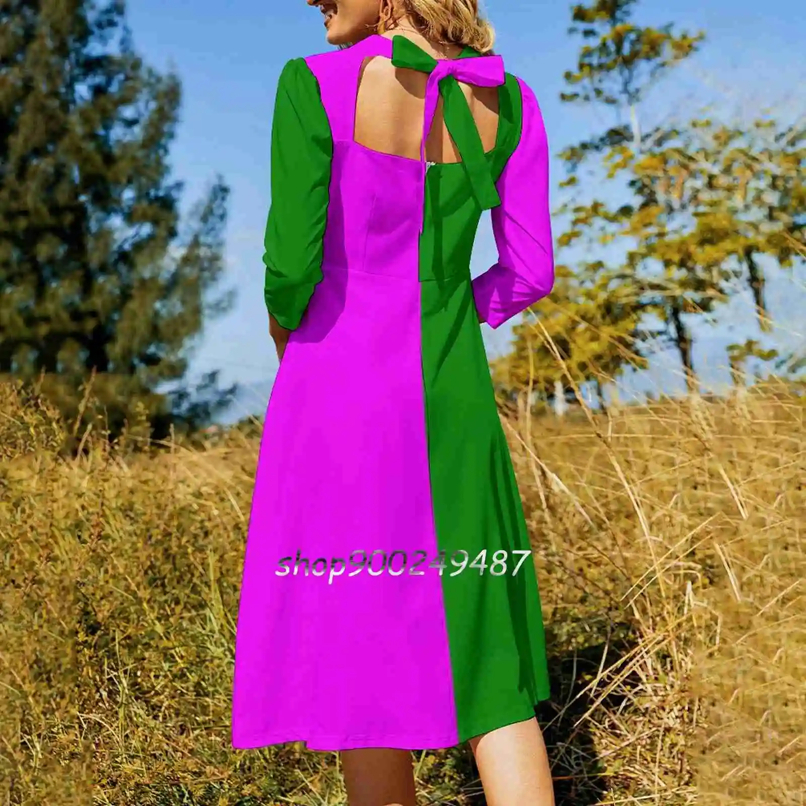 Green And Pink Evening Party Dresses Midi Sexy Dress Female Sweet One Piece Dress Korean Pink White Funny Lemons Cute Green