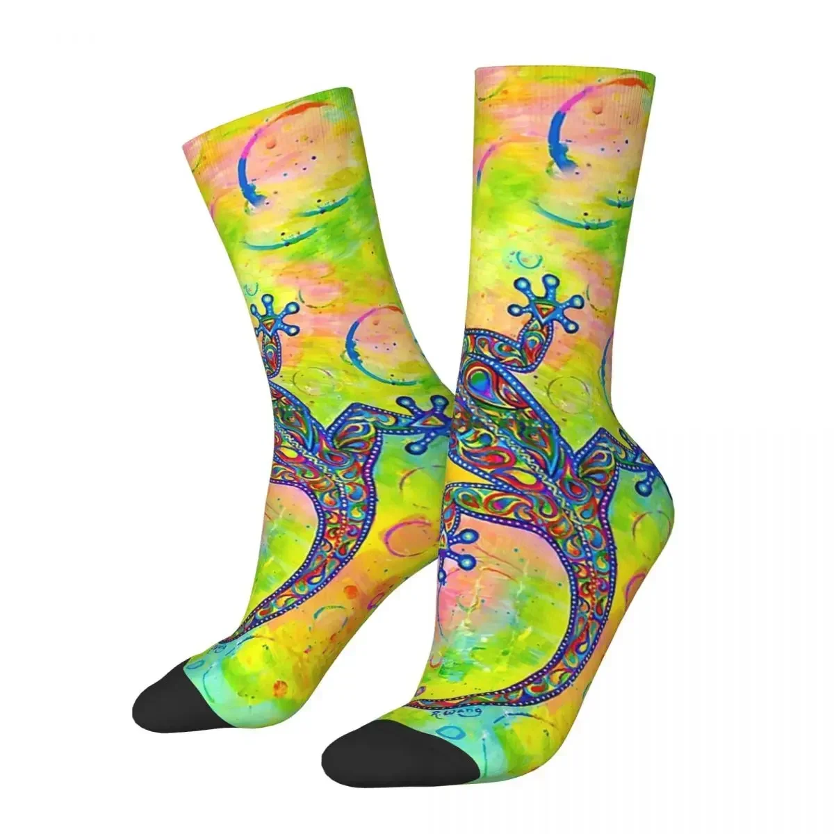 Electric Groovy Gecko Psychedelic Paisley Lizard Socks Harajuku Sweat Absorbing Stockings All Season Long Socks for Unisex Gifts