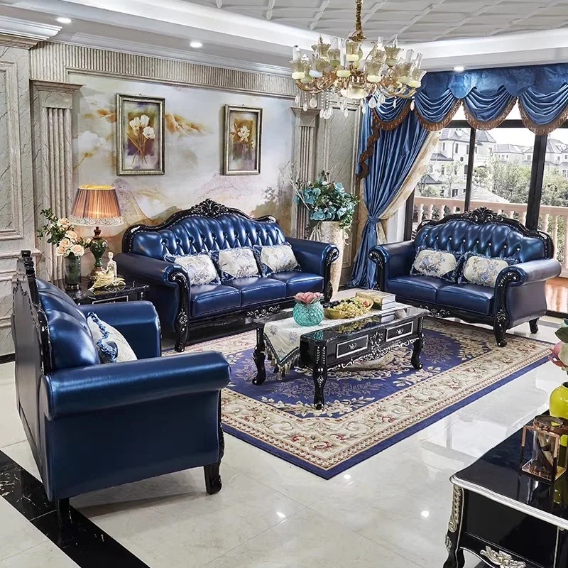 

Кожаный диван из 3 предметов в европейском стиле, роскошный верхний слой из воловьей кожи, массив дерева, черное дерево в американском стиле для небольшой роскошной гостиной