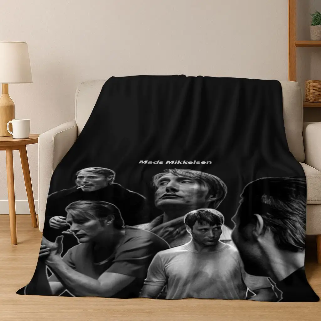 26 Style Mads Mikkelsen Sexy Man Art Flannel Blanket,Cozy Soft Throw Blanket for Home Bedroom Bed Sofa Picnic Cover Gift Kids