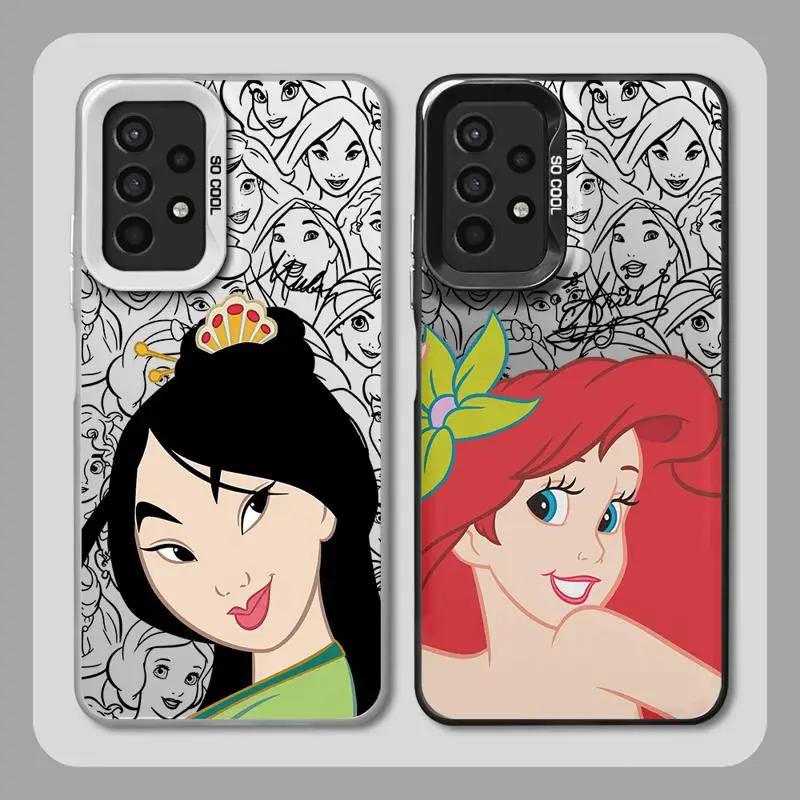 Phone Case for Oppo Reno 10 Pro 8T 7 6 5 A98 A78 A58 A38 A37 A17 A76 A57 Silver Plating Snow White Ariel Mulan Alice Princess