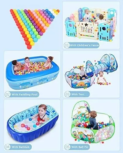 Bällebadbälle für Kleinkinder, BPA-freie, bruchsichere Spielzeugbälle aus Kunststoff für Bällebad, Poolwasserspielzeug für Kinder, 100 Stück