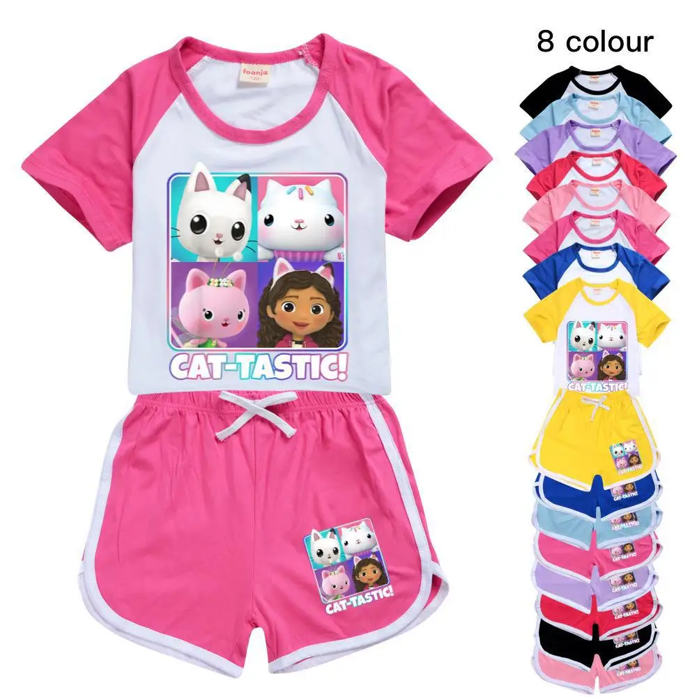 Children's Outfits Pyjamas Gabby Cats Girl Boys Summer Clothing Sets Gabbys DollhouseTops+Shorts 2pcs Suits Kids Casual Clothes