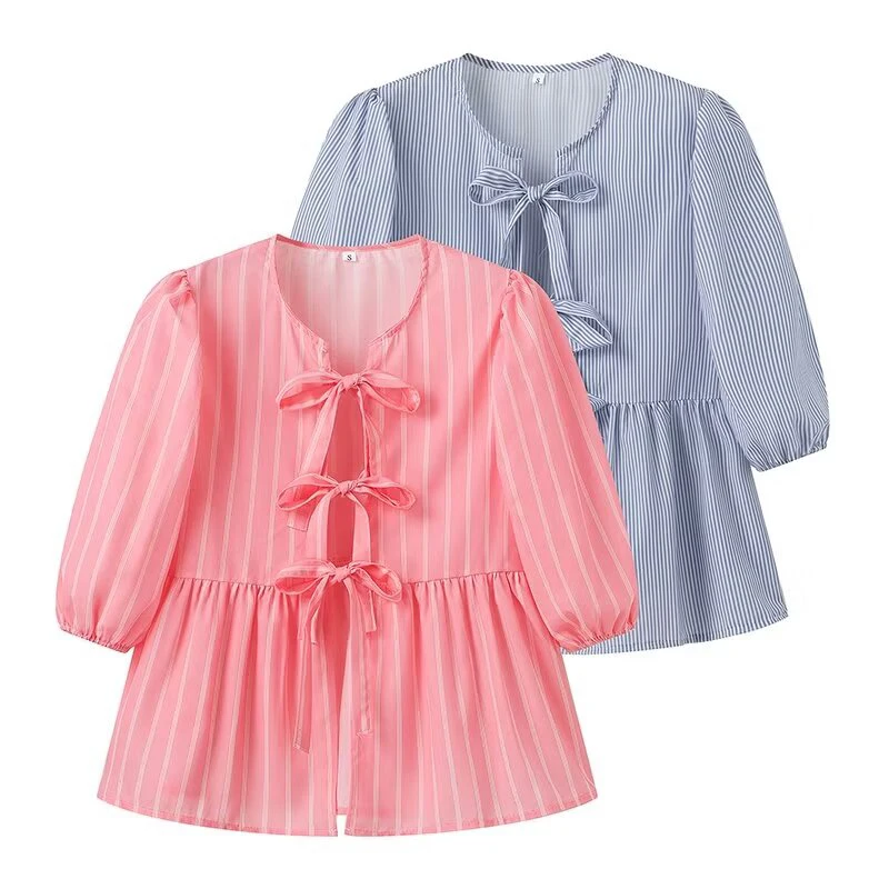 

Женская блузка в полоску, с круглым вырезом