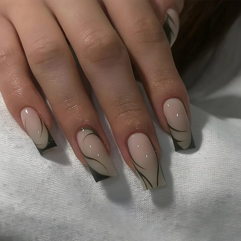 2026 new simple dark green manicure nails sweet and cool fake nail patches