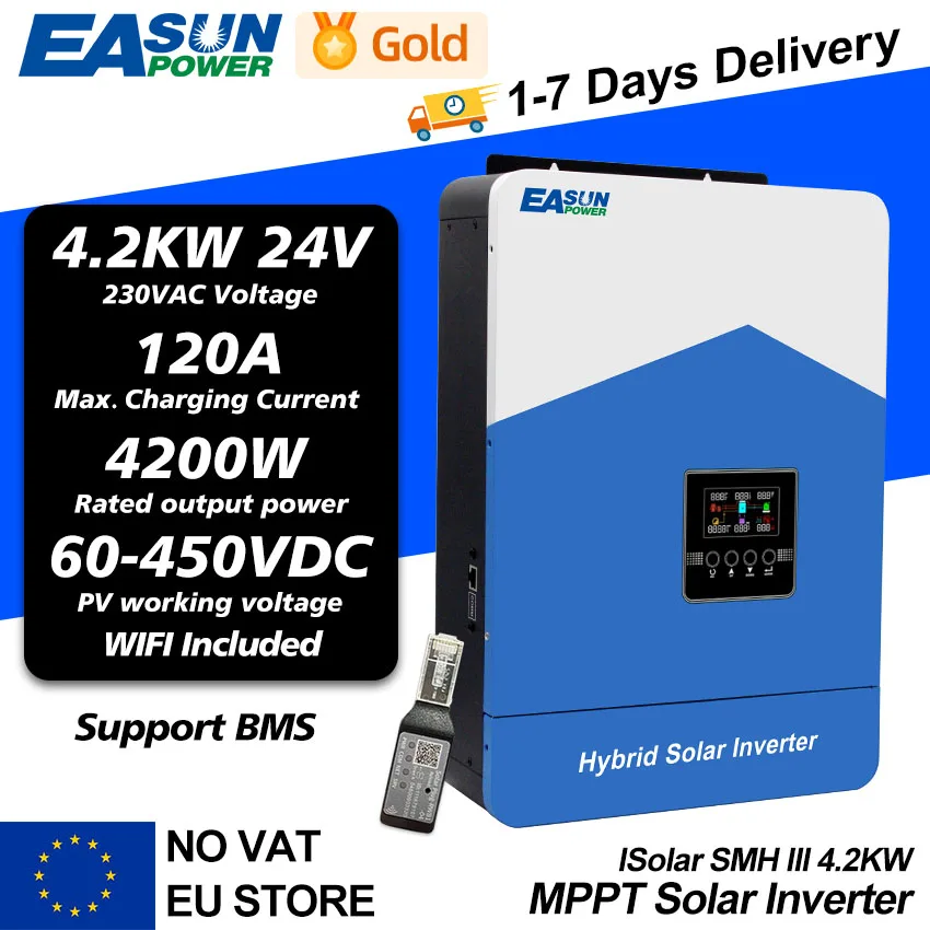Easun 6.2kw 4.2kw Hybride Zonne-Energie Omvormer 3kw Mppt 120a 55V Naar 450vdc Pv Ingang 220vac 48vdc 2.2kw Zonne-Energie Batterij Lader Met Wifi