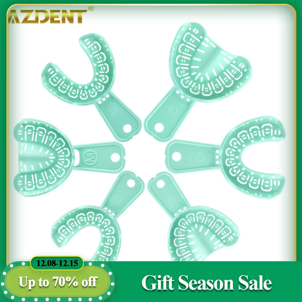 1set Azdent Dental Impression Trays 6Pcs/Set Green Full Mouth for Teeth Mold Tray Plastic Large Medium Small Lab Dentistry Tools