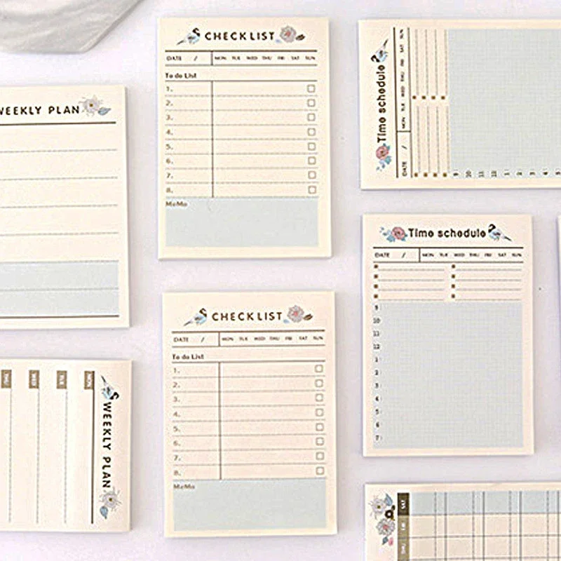 Self Adhesive Memo Pads Kawaii Sticky Notes Daily Monthly Planner Time Shecule Check List  Note Pads Stickers Office Supplies