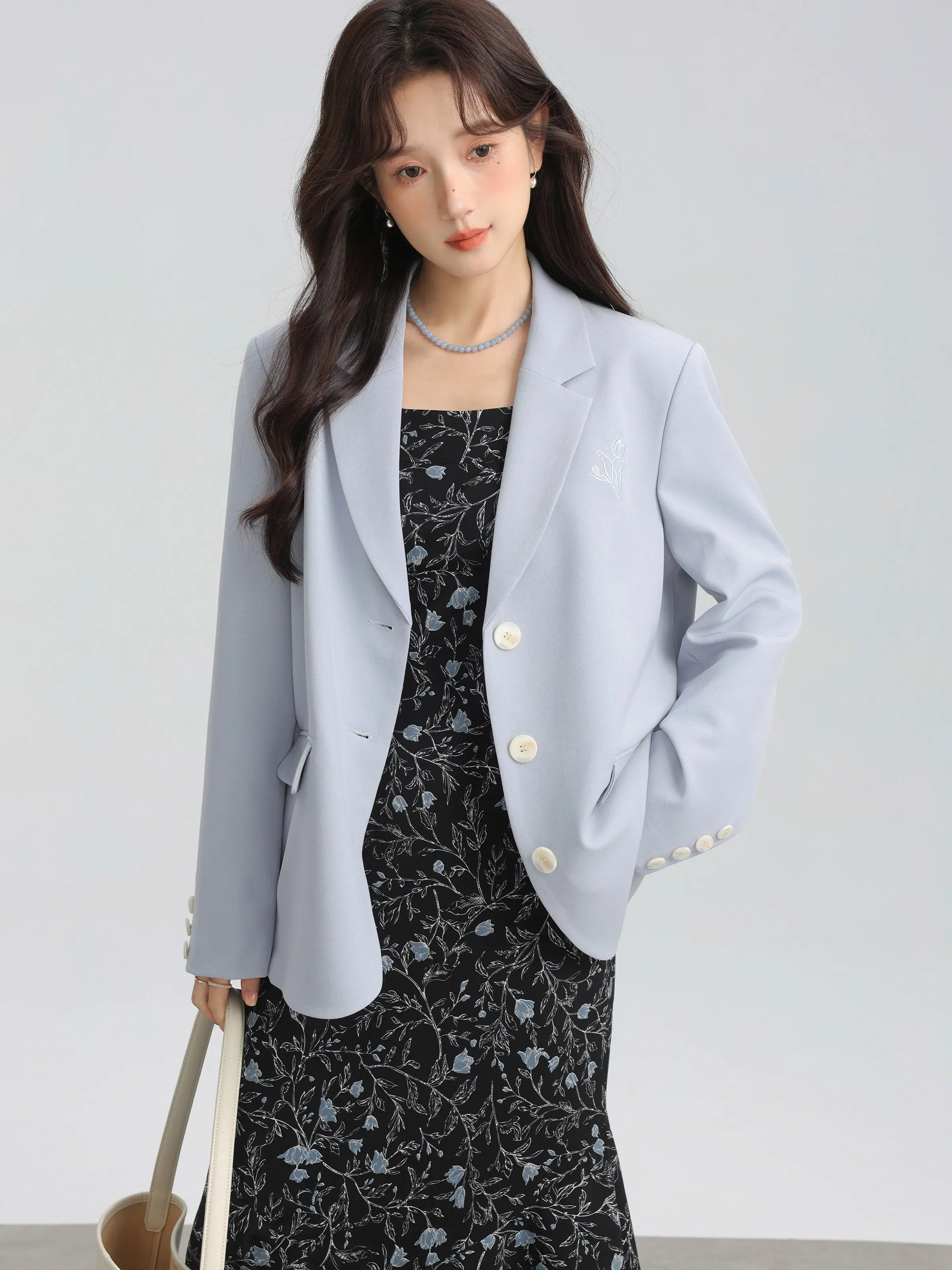 Women Petite Blazer Spring Temperament Padded Shoulder Retro Versatile Casual Suit Jacket for Lady Elegant High End Chic Outfit