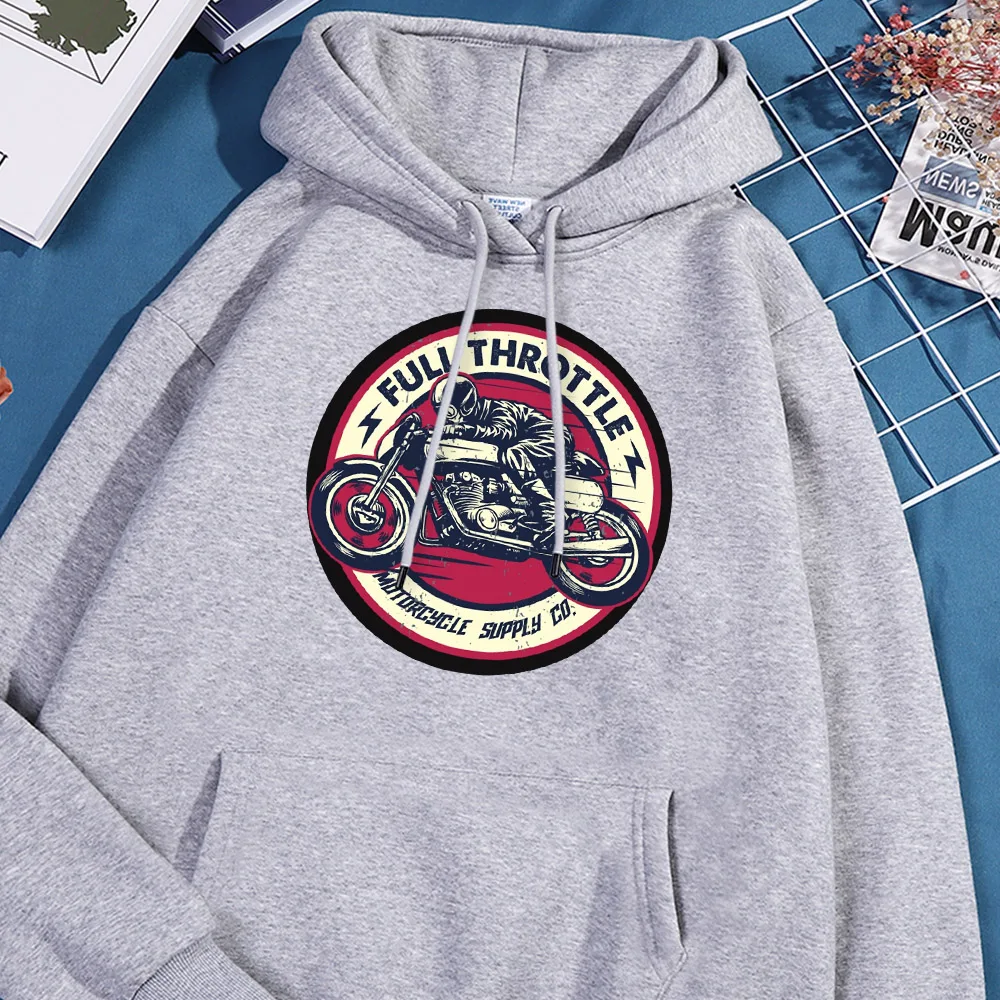 

Full Throttle Motorcycle Rider Printed Hoodie Men American Style Retro Hoodies Autumn Fleece Sweatshirt Comfort Soft Hoody Tops