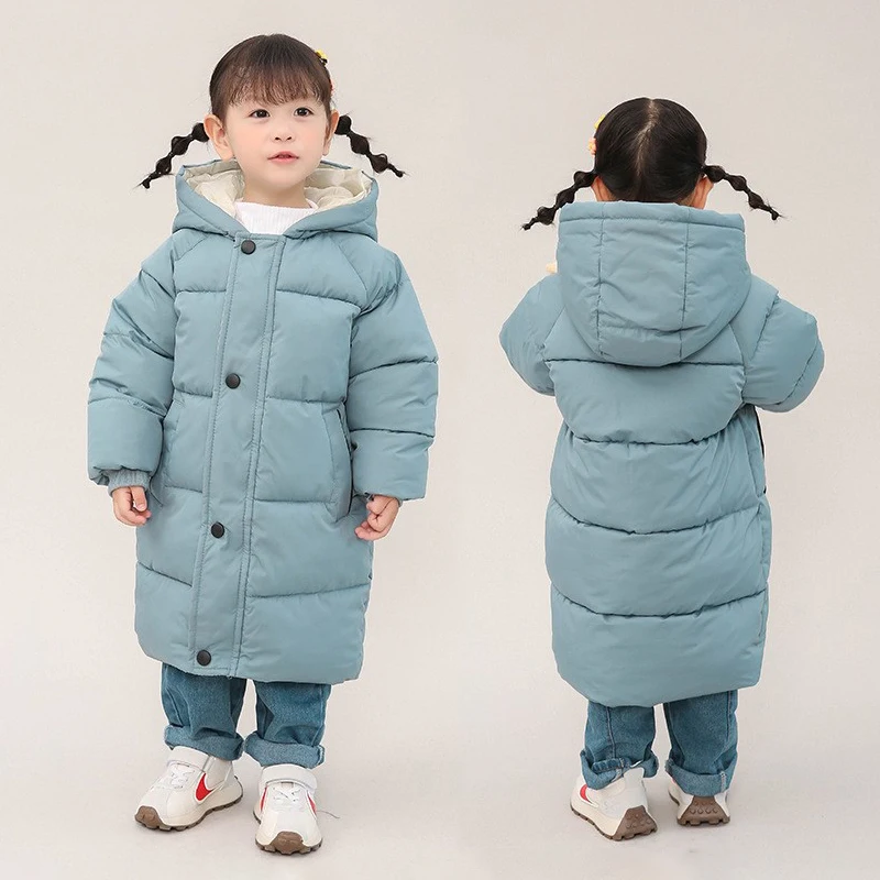 3-10 old Children\'s cotton jacket winter new plush and thickened down jacket men\'s and women\'s medium length hooded warm jacket