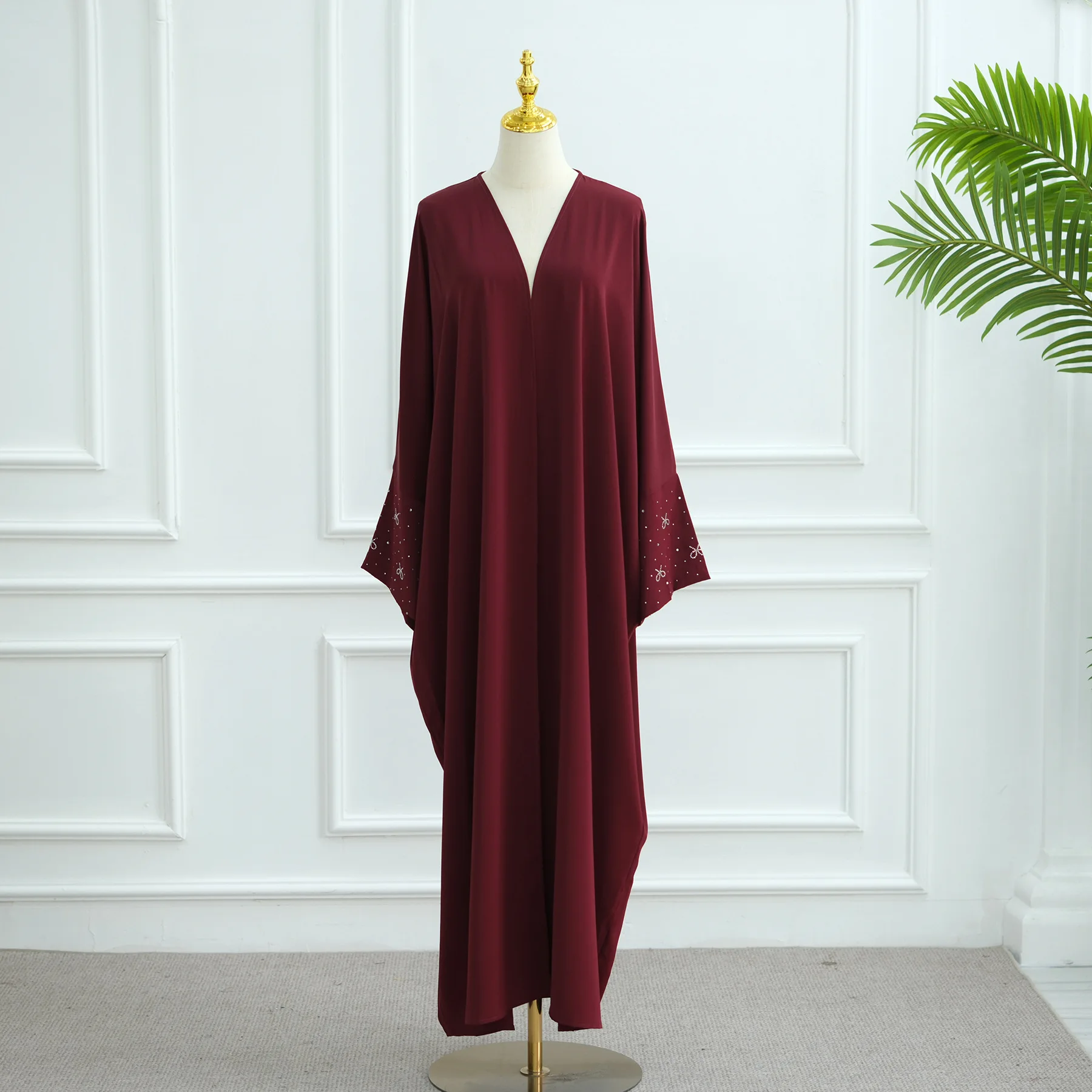 Verão nova moda feminina muçulmana miçangas simples casual na moda solta elegante manga longa arco cardigan feminino abaya dubai roupas
