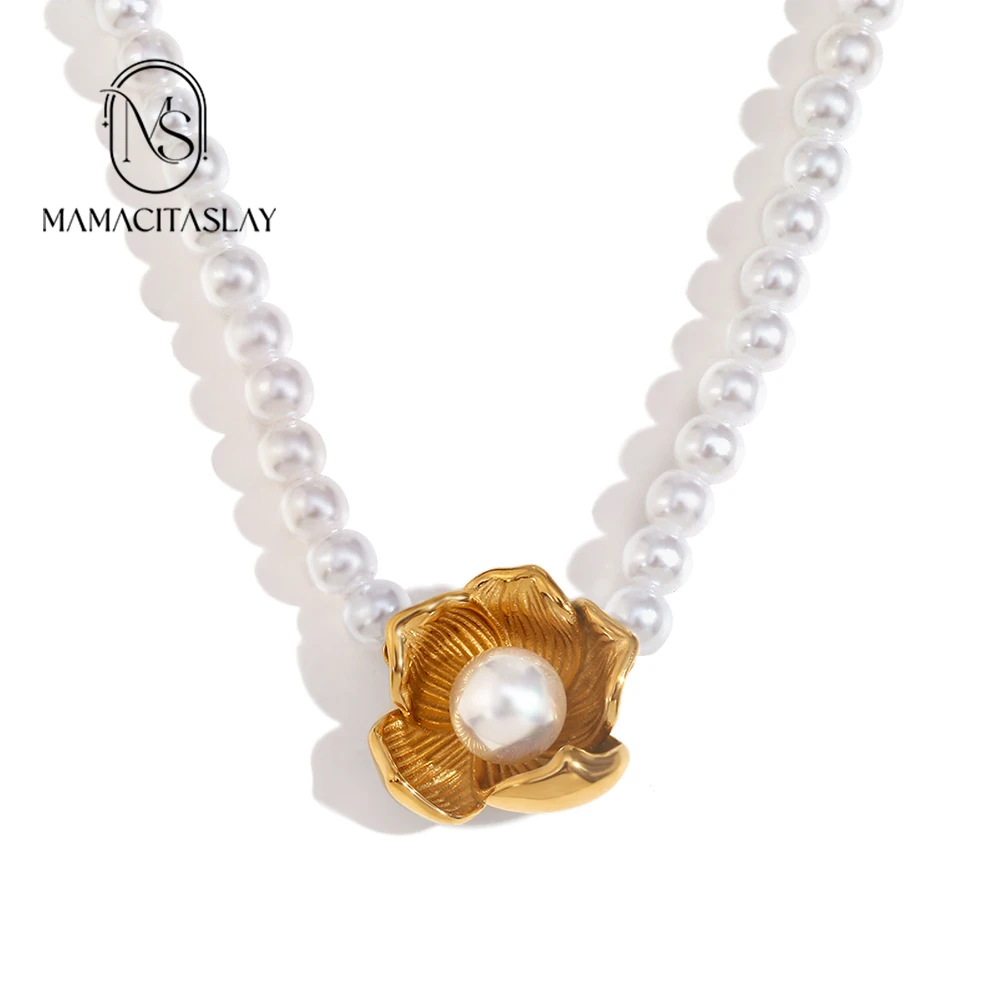 Mamacitaslay-女性のためのエレガントなイミテーションパールのネックレス,ウォーターネックレス,トレンディなステンレス鋼のジュエリー,フリー,プレミアム,2024