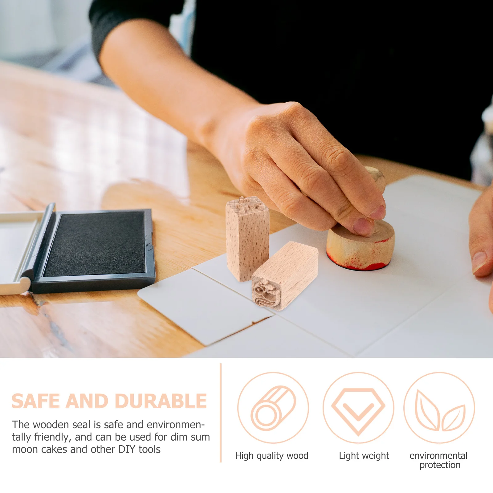 

2Pcs Wooden Seal Chic Pattern Square Stamp for DIY Crafts Greeting Cards Handbooks Envelopes Invitations Unique Design Eco