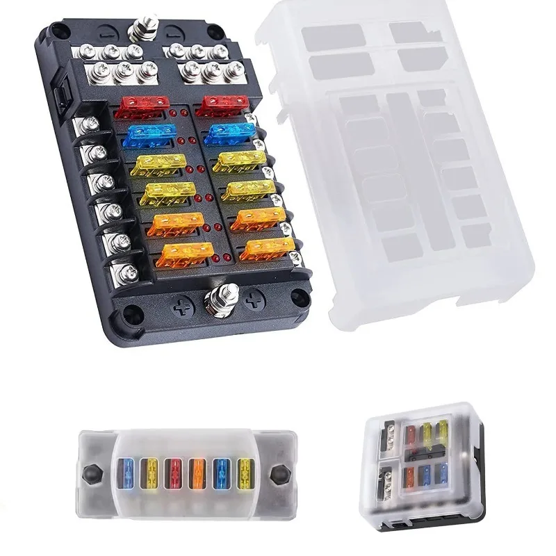 Boîte à fusibles de voiture à lame 6/12 voies 12-24V, voyant LED avec couvercle en plastique, accessoires de bateau et de voiture, accessoires para camping-car