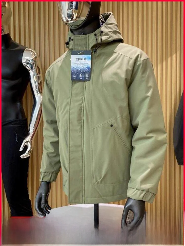 

Men's Outdoor Winter Jaet Warm Cotton Coat Polyester Fiber Fill Tee-Proof Fabric Casual Loose Fit Zipper Closure Hooded