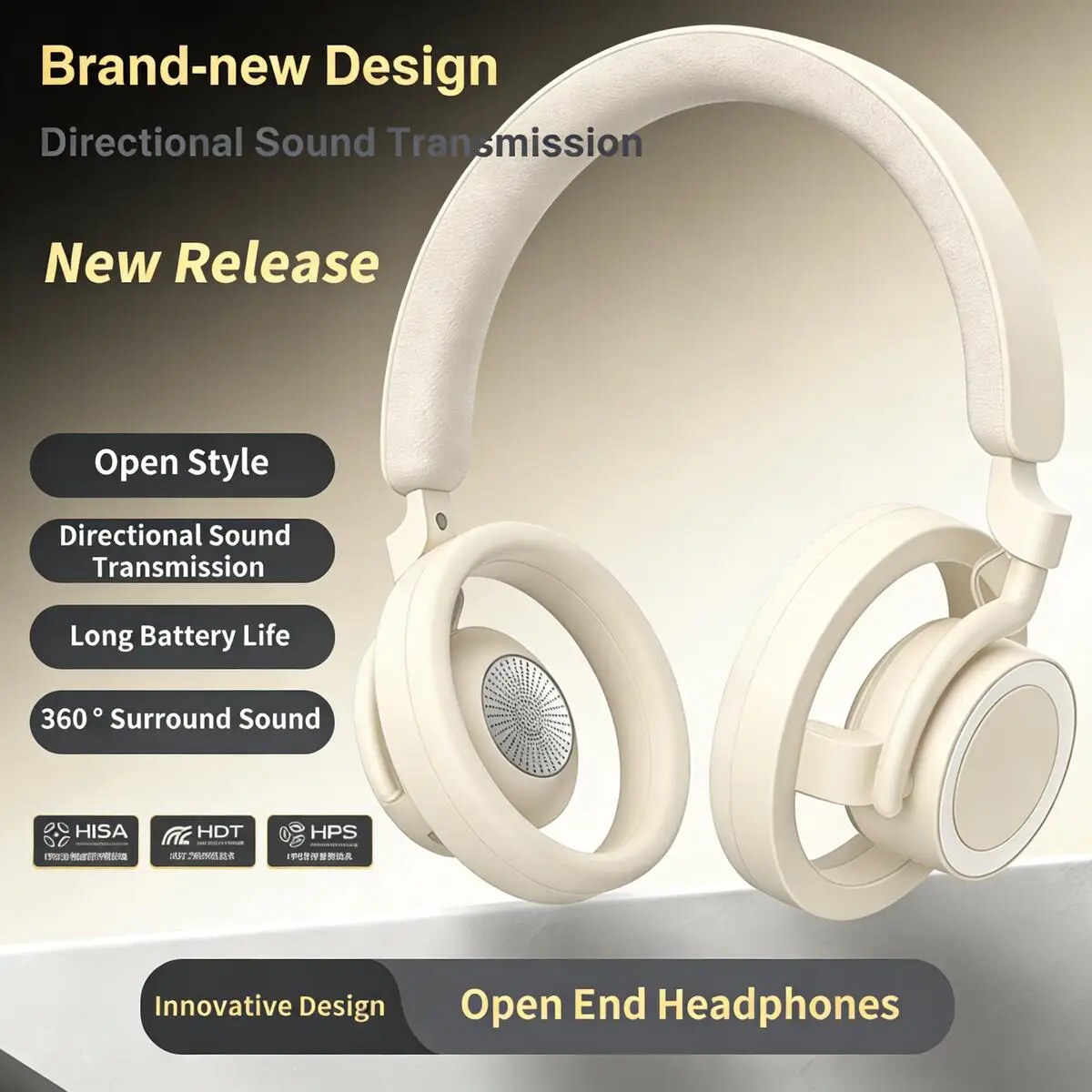 Hollowed-out Design Wireless Bluetooth Headphones Over-Ear 360° Surround Sound Long Battery Life HiFi Stereo for Music Daily Use