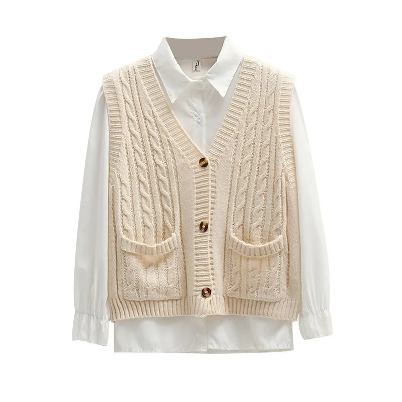 Retro Twist Cardigan Vest Short Sweater Waistcoat Women's Spring and Autumn Sleeveless Vest, Knitted Waistcoat V-neck Women 2026