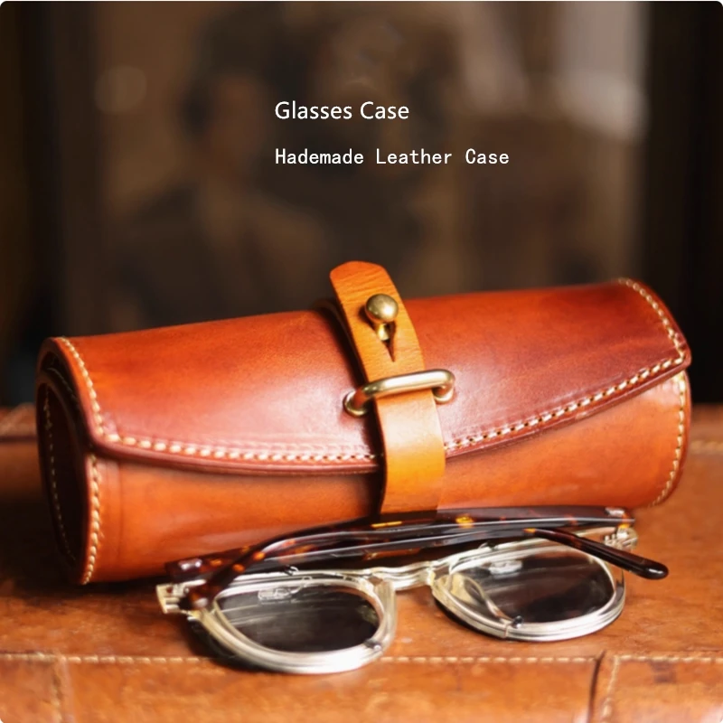 

New Big Size Leather Glasses Case Hademade Mens Sunglasses Case Top Quality Brown Eyewear Storage Boxes