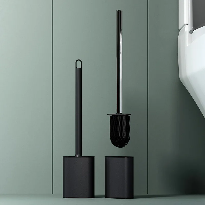 Long Handle Detachable Toilet Brush Luxury Black Metal or Plastic Pole Toilet Brush with Holder Bathroom No Dead Corners Cleaner