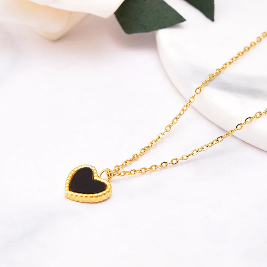 316L Stainless Steel Black Acrylic Heart Pendant Necklace Ladies Fashion High Jewelry Accessories SAN299