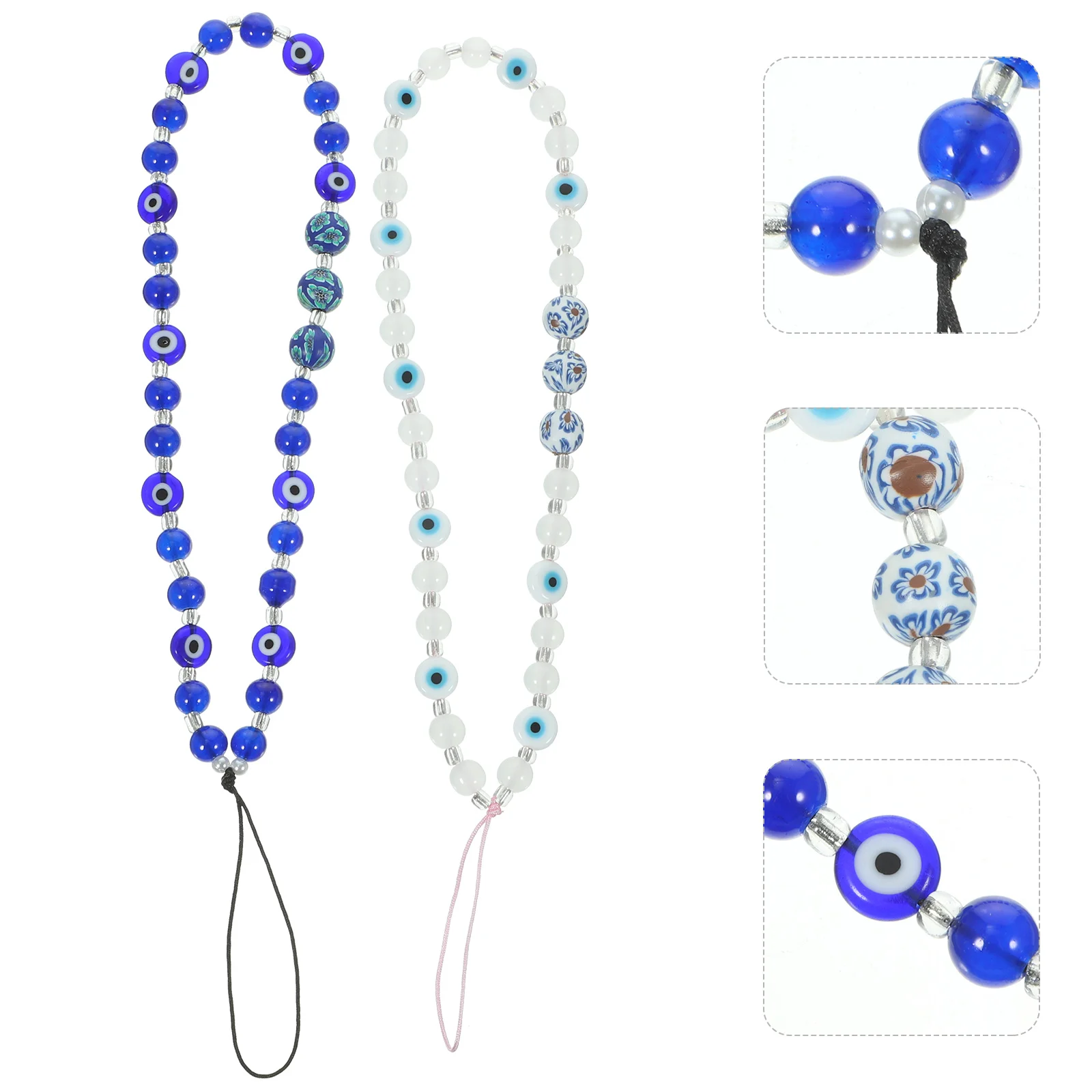 Milisten Beaded Phone Charm Evil Eye Lanyard Blue White Wrist Strap Decorative Chain Gemstone Keychain Women Girls